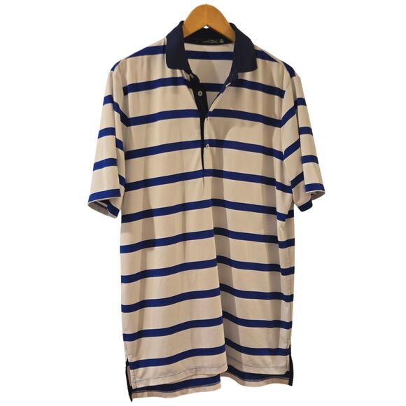 RLX Ralph Lauren Blue White Stripe Polo Shirt Medium Poly - Picture 1 of 8